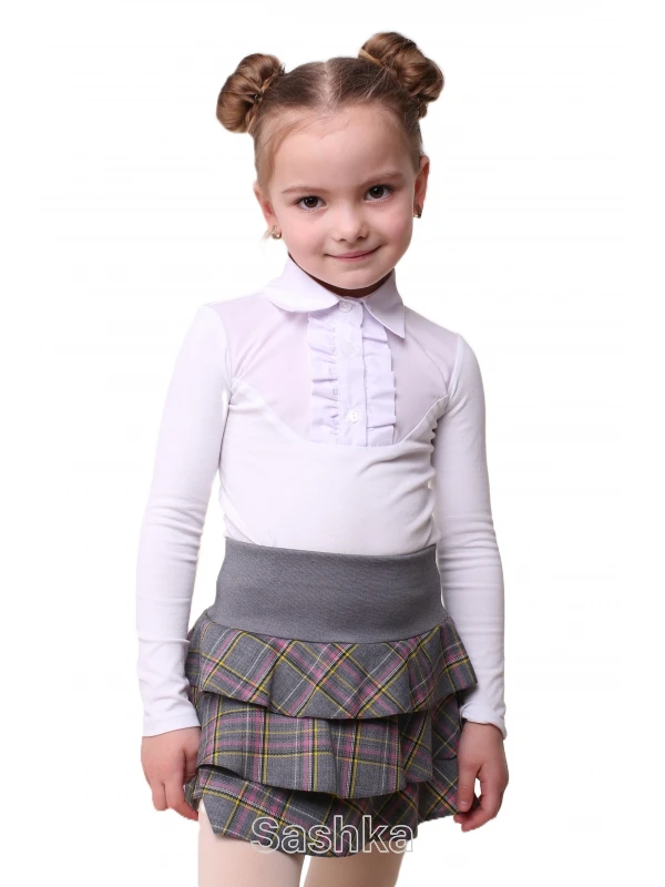 Спідниця для дівчинки Sashka шкільна сіро-рожева клітинка, розмір 116-146